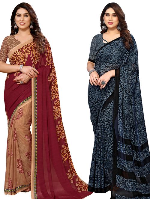 pack of 2 printed casual wear sarees - 21440233 - Very Small Image - 1