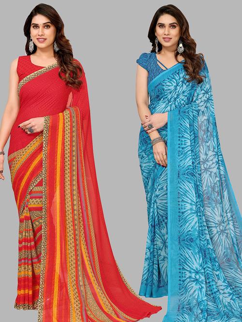 pack of 2 casual wear combo sarees with blouse - 21440234 - Very Small Image - 1