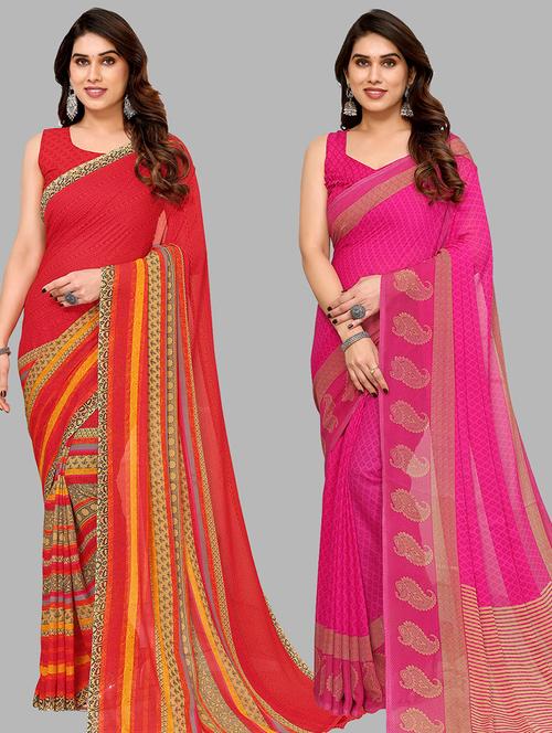 pack of 2 printed casual wear sarees - 21440236 - Very Small Image - 1