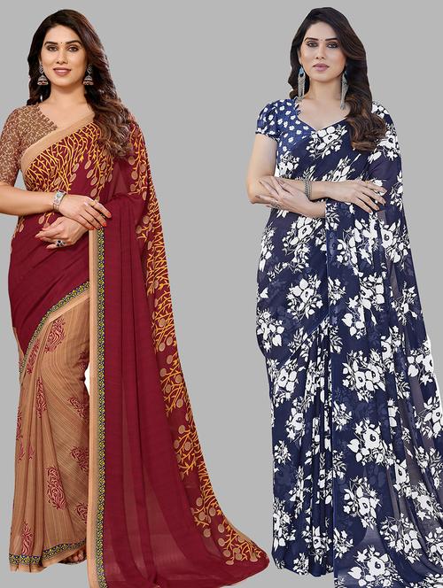 women pack of 2 casual wear sarees with blouse - 21440238 - Very Small Image - 1