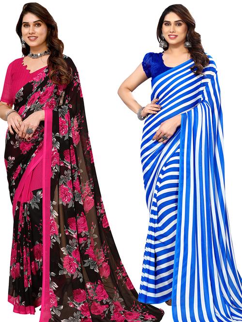 pack of 2 printed casual wear sarees with blouse - 21440243 - Very Small Image - 1