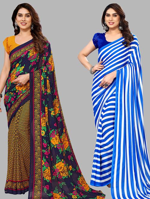 pack of 2 printed sarees with blouse - 21440244 - Very Small Image - 1