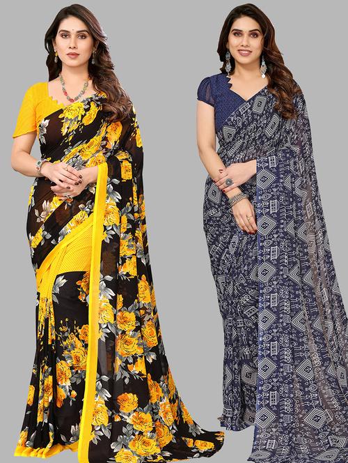 pack of 2 printed casual wear saree with blouse - 21440246 - Very Small Image - 1