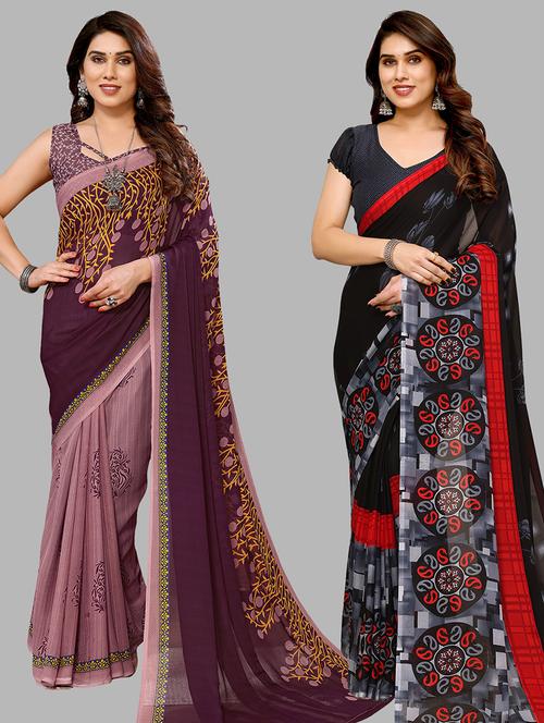 pack of 2 printed casual wear sarees - 21440248 - Very Small Image - 1