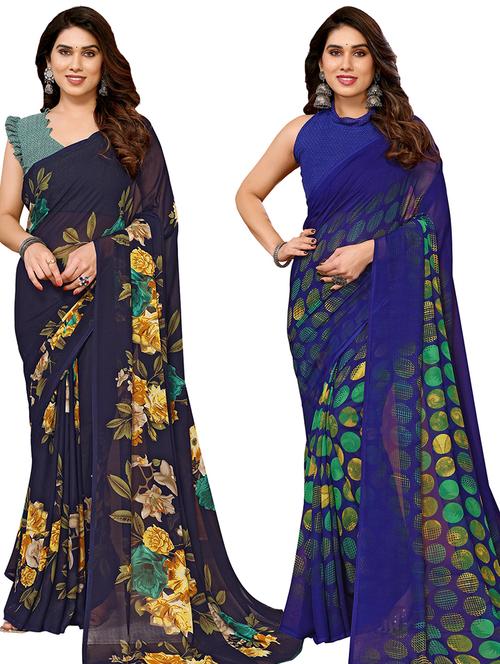 pack of 2 casual wear combo sarees with blouse - 21440250 - Very Small Image - 1