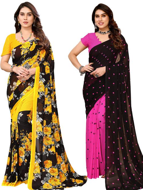 pack of 2 printed sarees with blouse - 21440251 - Very Small Image - 1