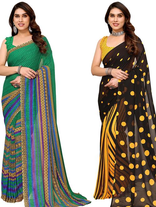 pack of 2 printed casual wear saree with blouse - 21440252 - Very Small Image - 1