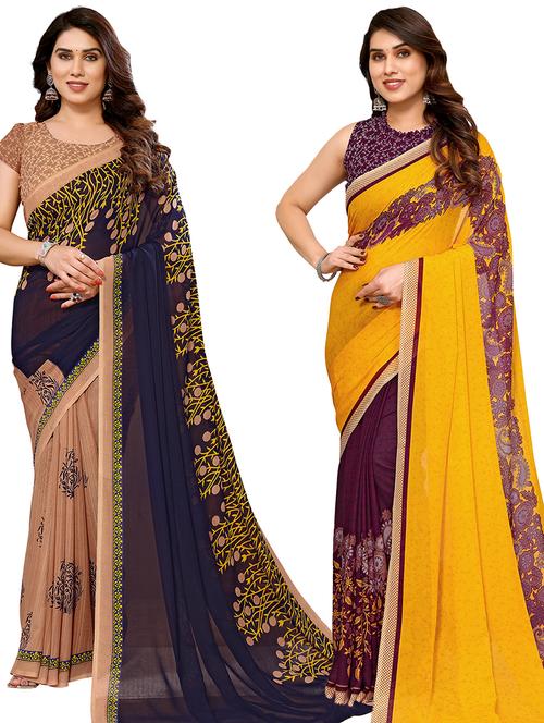 pack of 2 printed casual wear sarees - 21440253 - Very Small Image - 1