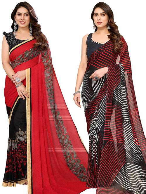 pack of 2 printed casual wear sarees with blouse - 21440256 - Very Small Image - 1