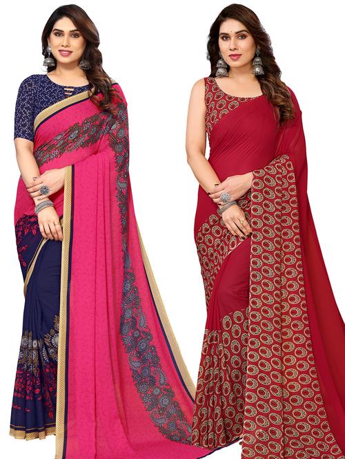 pack of 2 casual wear combo sarees with blouse - 21440257 - Very Small Image - 1