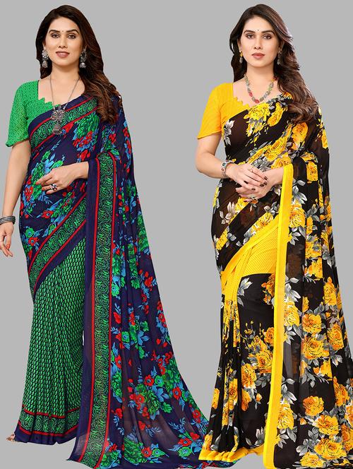 pack of 2 women printed sarees with blouse - 21440258 - Very Small Image - 1