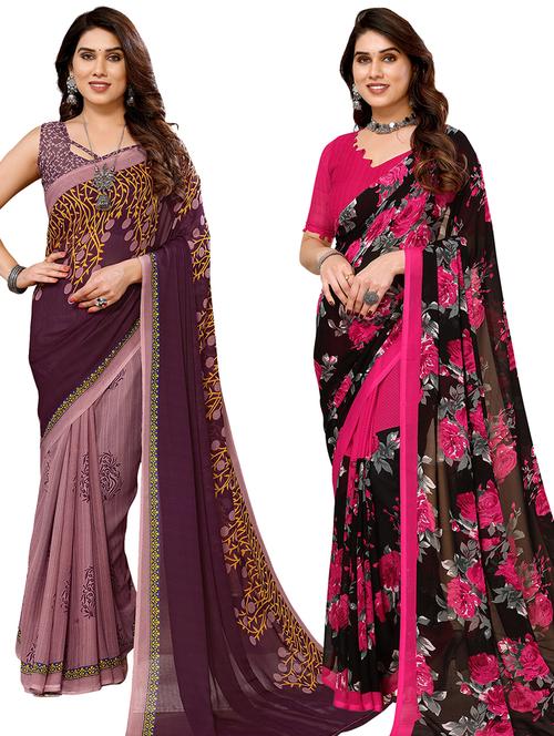 pack of 2 printed casual wear saree with blouse - 21440259 - Very Small Image - 1