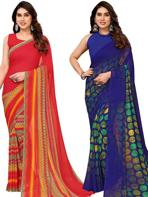 pack of 2 casual wear combo sarees with blouse - 21440260 - Very Small Image - 1