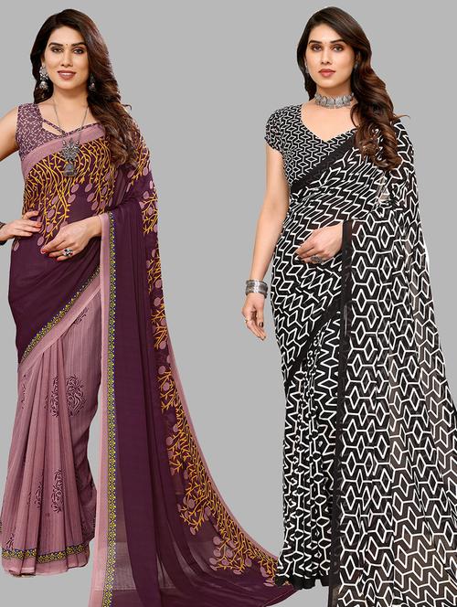 women pack of 2 printed casual sarees - 21440262 - Very Small Image - 1