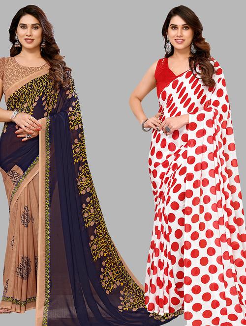 pack of 2 printed casual wear saree with blouse - 21440263 - Very Small Image - 1