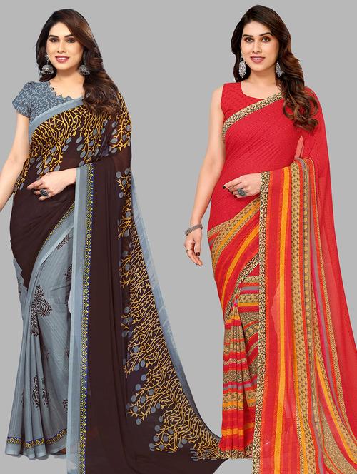 pack of 2 printed casual wear saree with blouse - 21440264 - Very Small Image - 1