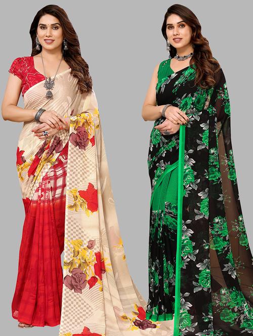 pack of 2 printed casual wear sarees - 21440265 - Very Small Image - 1