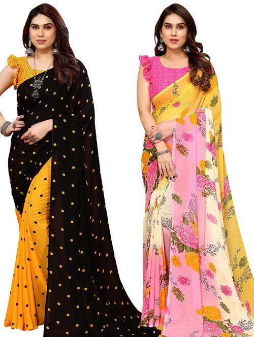 pack of 2 printed sarees with blouse - 21440266 - Very Small Image - 1