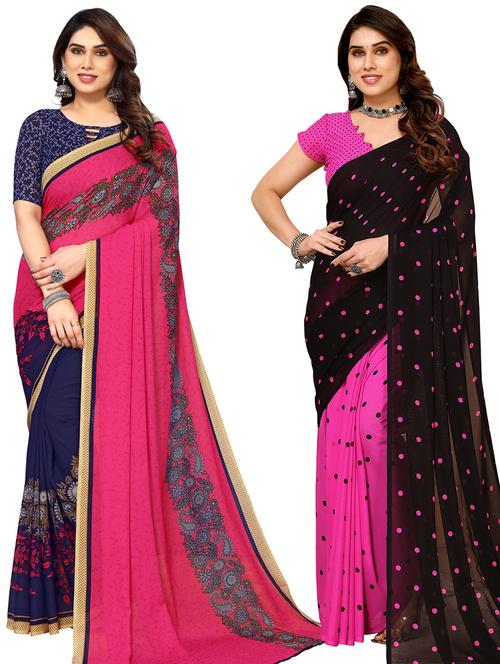 women pack of 2 casual wear sarees with blouse - 21440267 - Very Small Image - 1