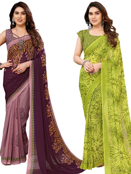 pack of 2 printed sarees - 21440268 - Very Small Image - 1