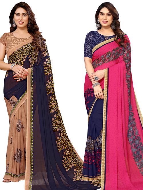 pack of 2 printed casual wear sarees with blouse - 21440269 - Very Small Image - 1