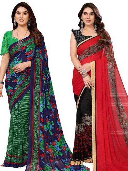 pack of 2 casual wear combo sarees with blouse - 21440270 - Very Small Image - 1