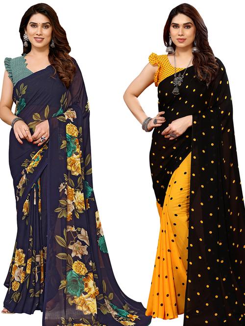 pack of 2 casual wear combo sarees with blouse - 21440272 - Very Small Image - 1