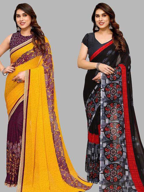pack of 2 casual wear combo sarees with blouse - 21440277 - Very Small Image - 1