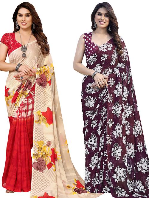 pack of 2 casual wear combo sarees with blouse - 21440279 - Very Small Image - 1