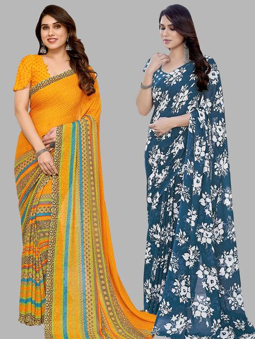 pack of 2 casual wear combo sarees with blouse - 21440281 - Very Small Image - 1