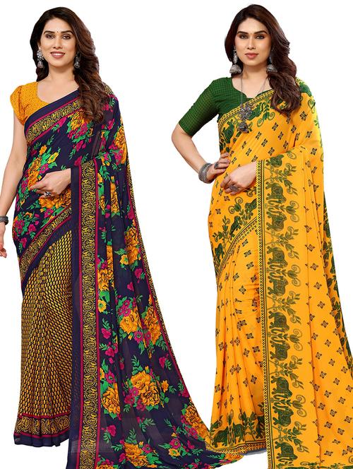 women pack of 2 casual wear sarees with blouse - 21440284 - Very Small Image - 1