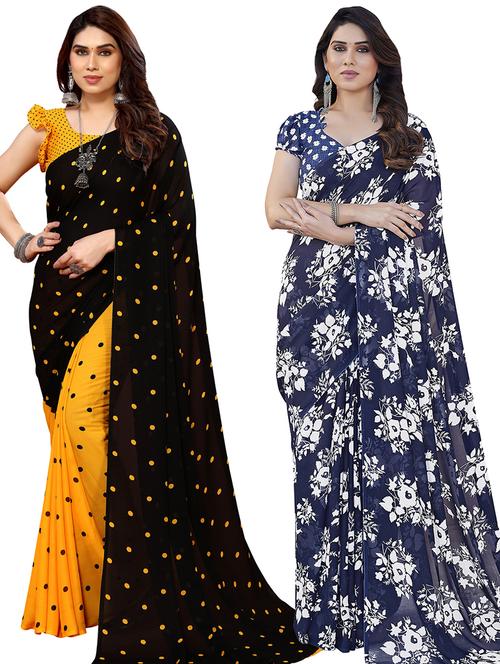 pack of 2 printed casual wear sarees with blouse - 21440286 - Very Small Image - 1