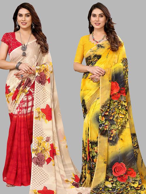 pack of 2 casual wear combo sarees with blouse - 21440287 - Very Small Image - 1