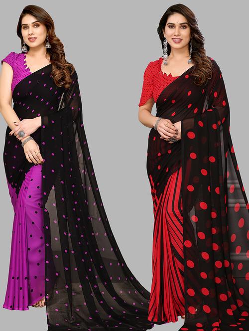 pack of 2 women printed sarees with blouse - 21440288 - Very Small Image - 1