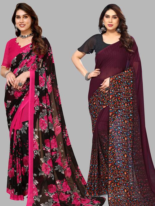 pack of 2 printed casual wear sarees - 21440292 - Very Small Image - 1