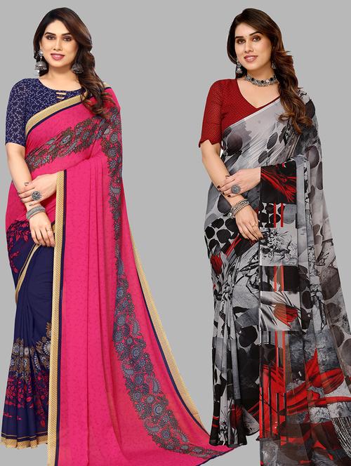 pack of 2 casual wear combo sarees with blouse - 21440293 - Very Small Image - 1
