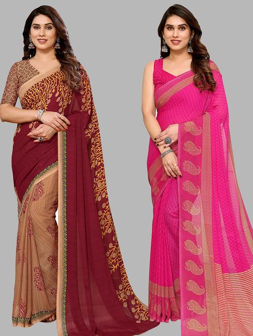 pack of 2 casual wear combo sarees with blouse - 21440294 - Very Small Image - 1