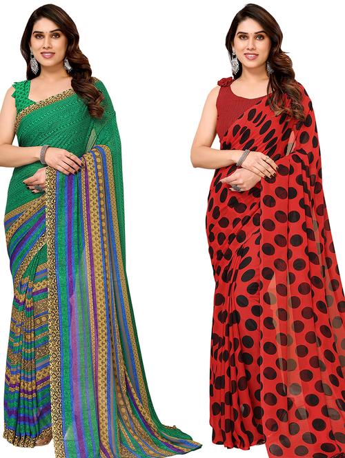 women pack of 2 casual wear sarees with blouse - 21440295 - Very Small Image - 1