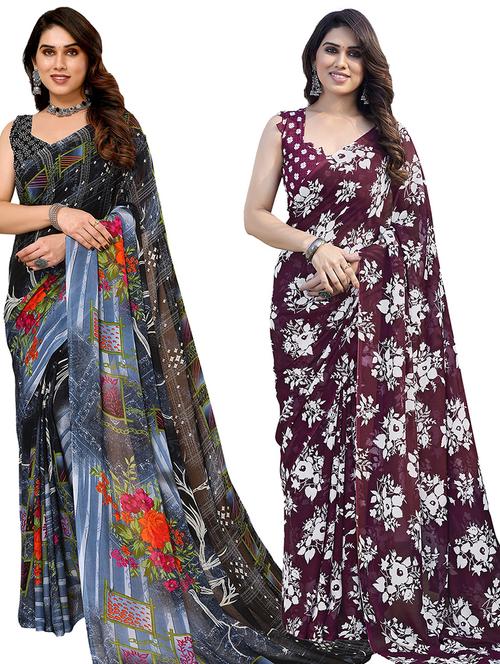women pack of 2 printed casual sarees - 21440299 - Very Small Image - 1