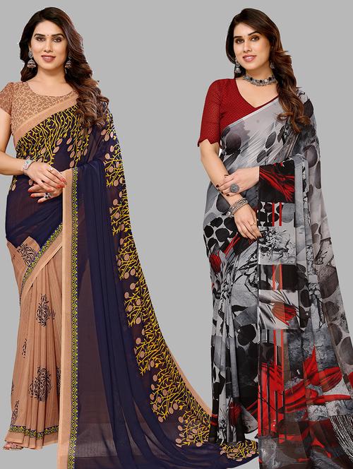 pack of 2 women printed sarees with blouse - 21440300 - Very Small Image - 1