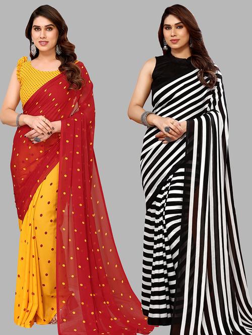 pack of 2 casual wear combo sarees with blouse - 21440301 - Very Small Image - 1