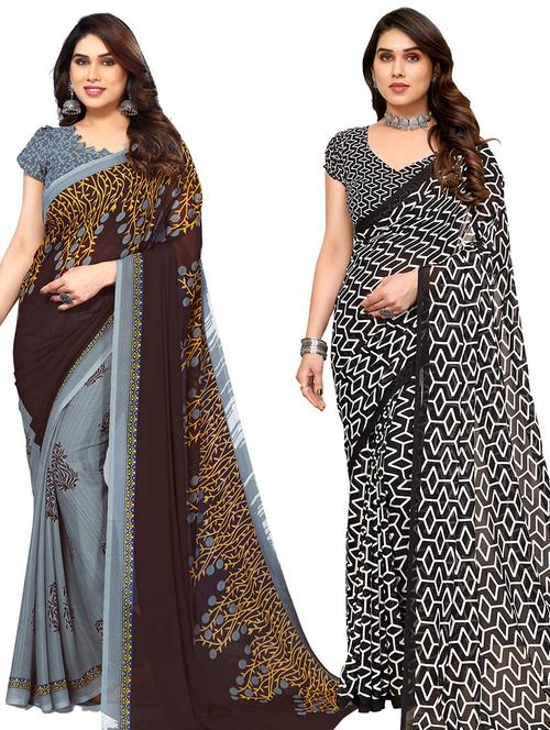 pack of 2 printed sarees with blouse - 21440306 - Very Small Image - 1