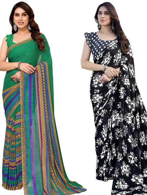 women pack of 2 casual wear sarees with blouse - 21440308 - Very Small Image - 1