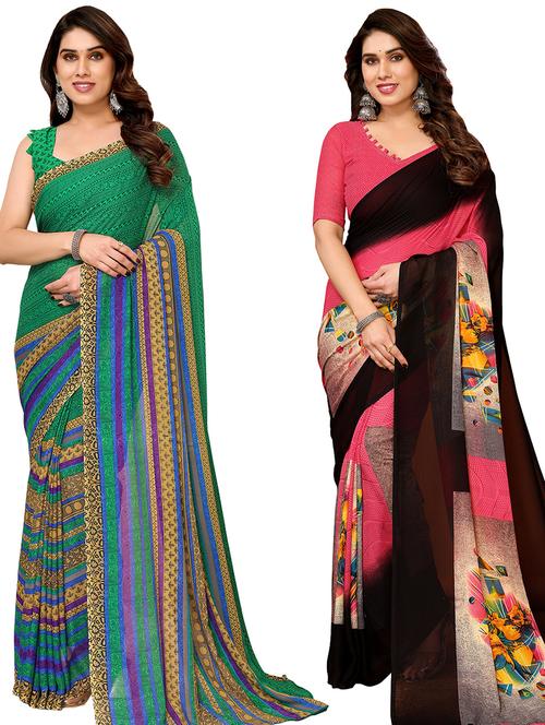 pack of 2 casual wear combo sarees with blouse - 21440309 - Very Small Image - 1