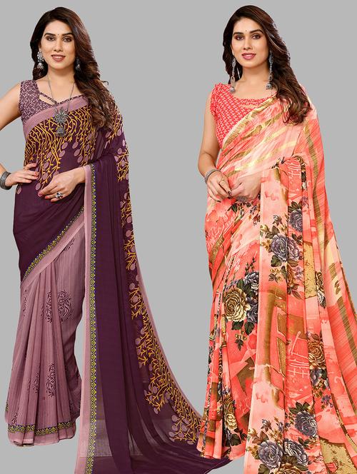 pack of 2 casual wear combo sarees with blouse - 21440310 - Very Small Image - 1