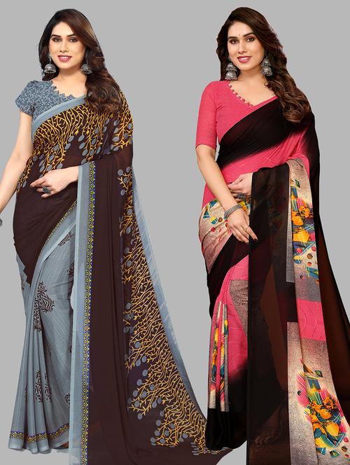 pack of 2 casual wear combo sarees with blouse - 21440312 - Very Small Image - 1