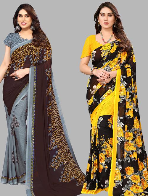 pack of 2 printed sarees with blouse - 21440313 - Very Small Image - 1