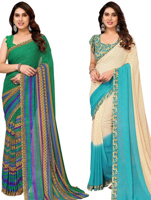 women pack of 2 casual wear sarees with blouse - 21440314 - Very Small Image - 1
