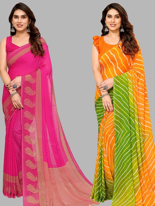 pack of 2 printed casual wear saree with blouse - 21440315 - Very Small Image - 1