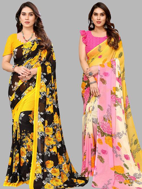 pack of 2 printed casual wear sarees - 21440321 - Very Small Image - 1